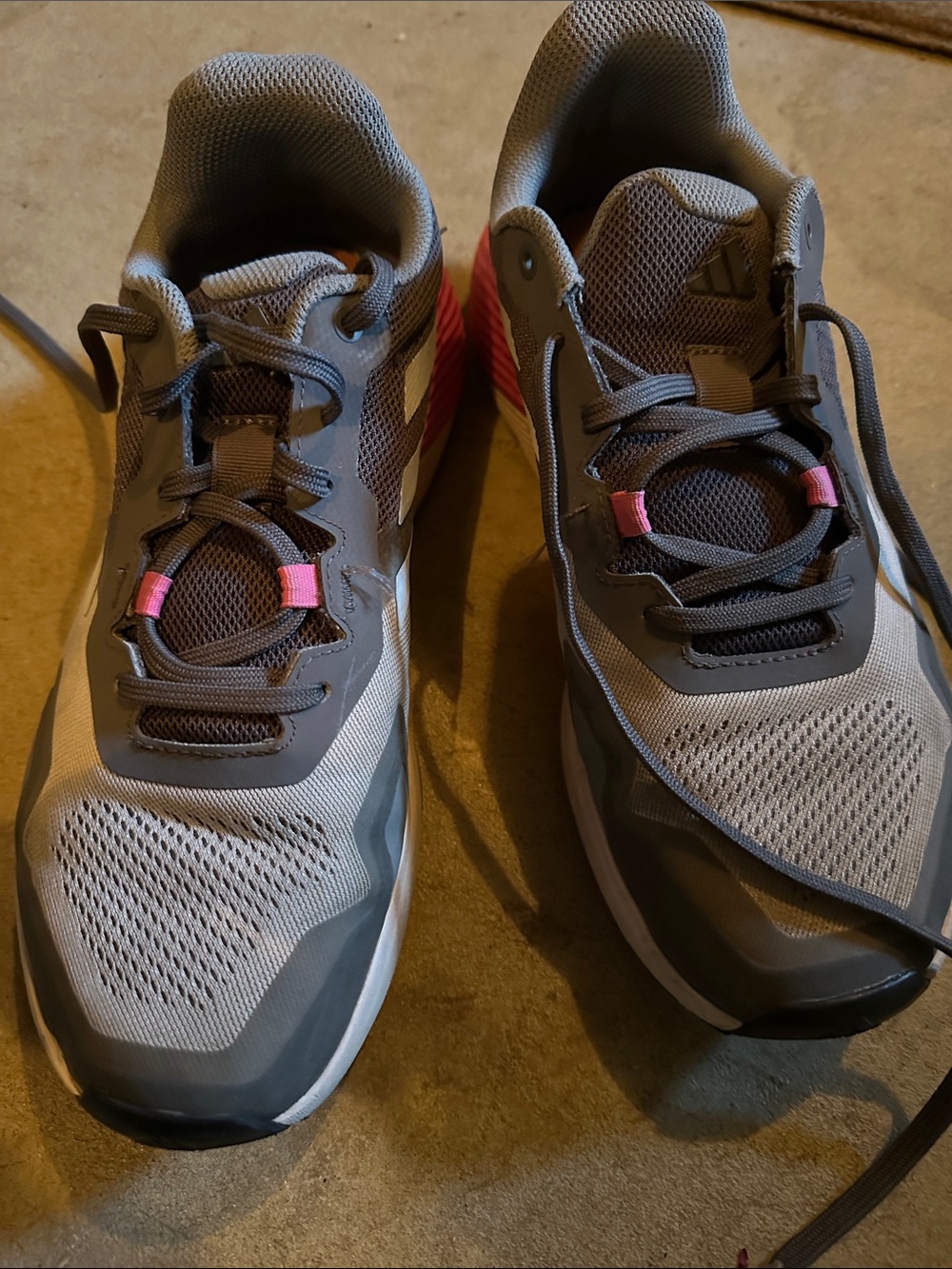adidas Women's Gray Athletic Sneakers with Pink Accents